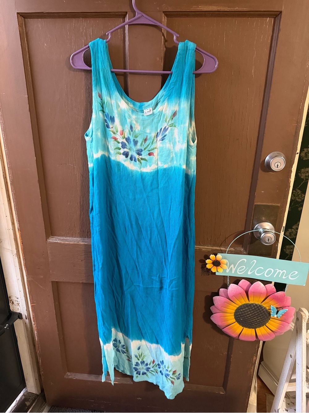 Boho Tie-Dye Island Stuff Floral Maxi Dress - Turquoise